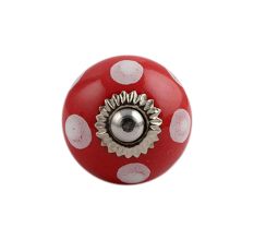 Red Polka Dot Small Ceramic Cabinet Knob